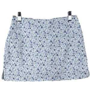 Level Nine Vintage Blue White Floral Mid Rise Zipper Back Summer Skort Skirt